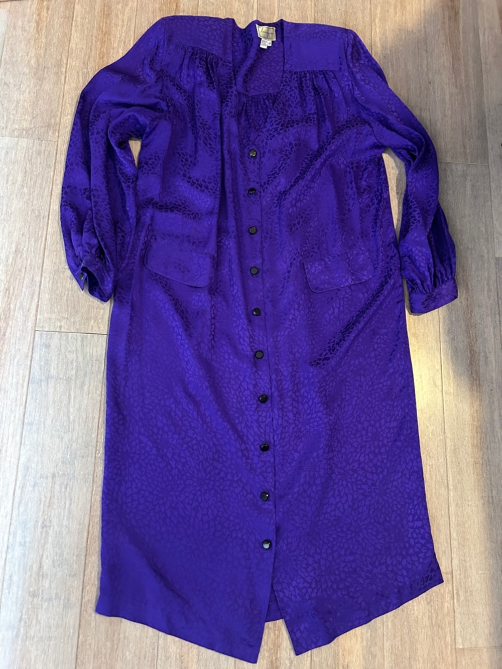 VTG Silk Purple Button-Front Long Dress coverup long sleeve front button 16W